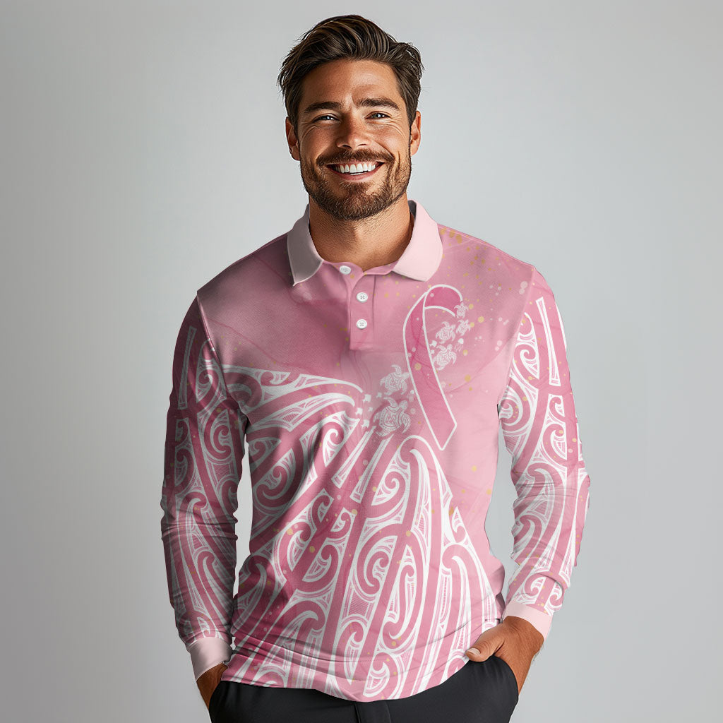 Breast Cancer Pink October Maori Long Sleeve Polo Shirt Kia Kaha Kia Maia Kia Manawanui