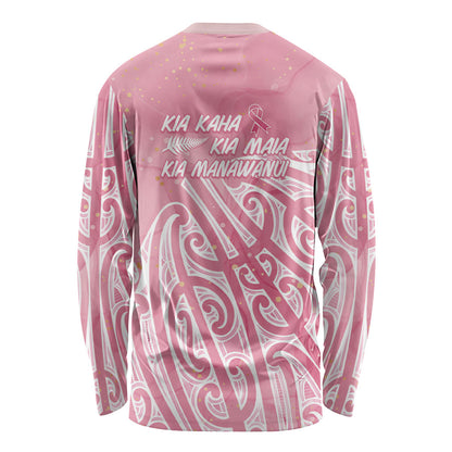 Breast Cancer Pink October Maori Long Sleeve Shirt Kia Kaha Kia Maia Kia Manawanui