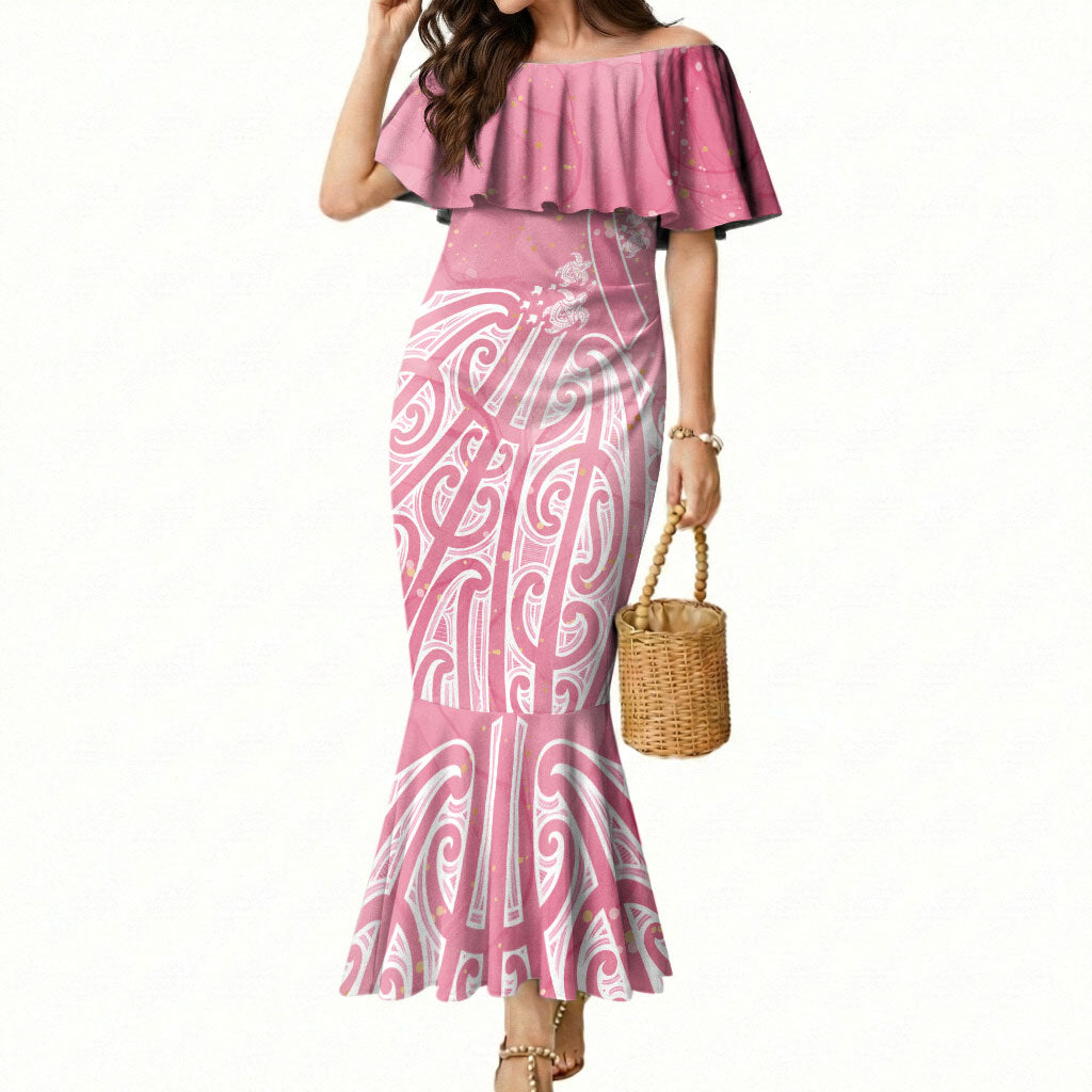 Breast Cancer Pink October Maori Mermaid Dress Kia Kaha Kia Maia Kia Manawanui
