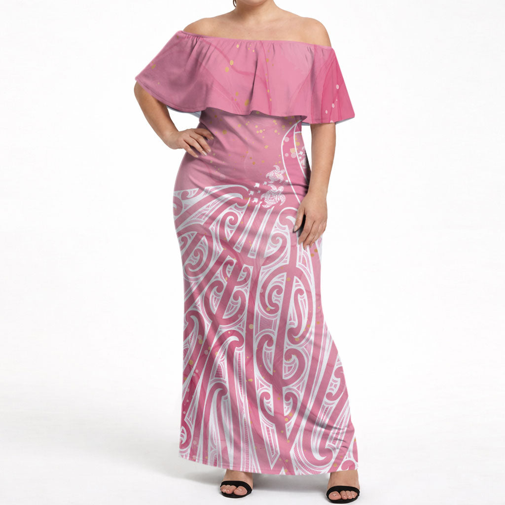Breast Cancer Pink October Maori Off Shoulder Maxi Dress Kia Kaha Kia Maia Kia Manawanui
