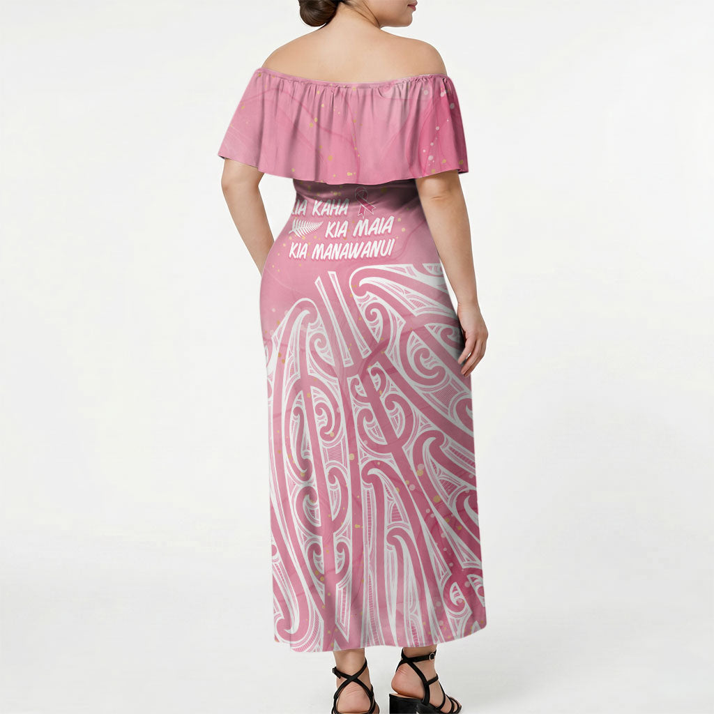 Breast Cancer Pink October Maori Off Shoulder Maxi Dress Kia Kaha Kia Maia Kia Manawanui