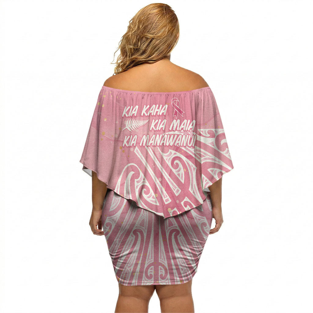 Breast Cancer Pink October Maori Off Shoulder Short Dress Kia Kaha Kia Maia Kia Manawanui