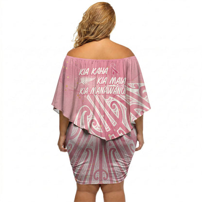 Breast Cancer Pink October Maori Off Shoulder Short Dress Kia Kaha Kia Maia Kia Manawanui