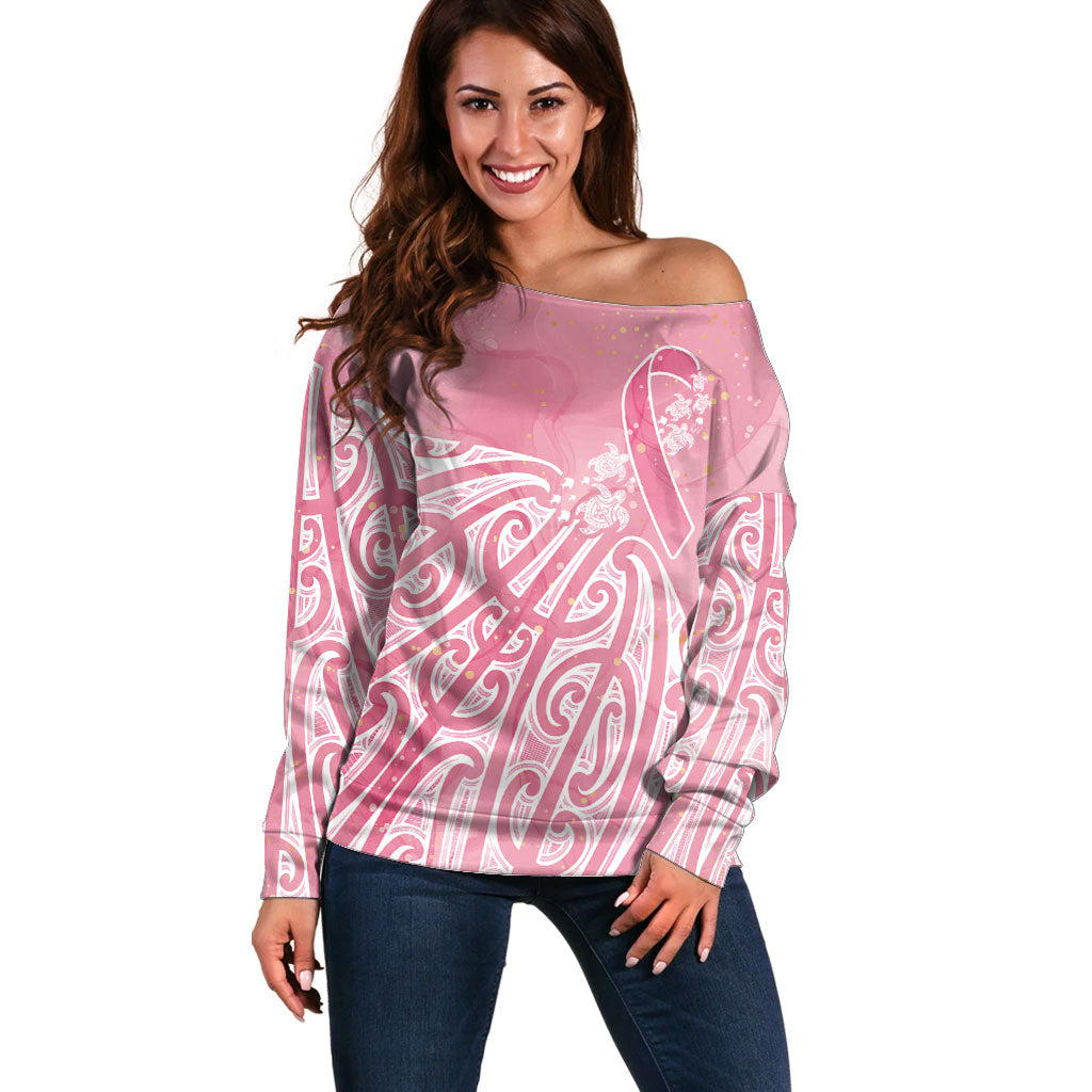 Breast Cancer Pink October Maori Off Shoulder Sweater Kia Kaha Kia Maia Kia Manawanui