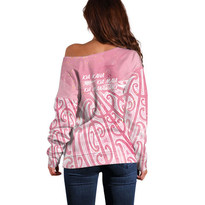 Breast Cancer Pink October Maori Off Shoulder Sweater Kia Kaha Kia Maia Kia Manawanui