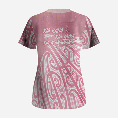 Breast Cancer Pink October Maori Scrub Top Kia Kaha Kia Maia Kia Manawanui
