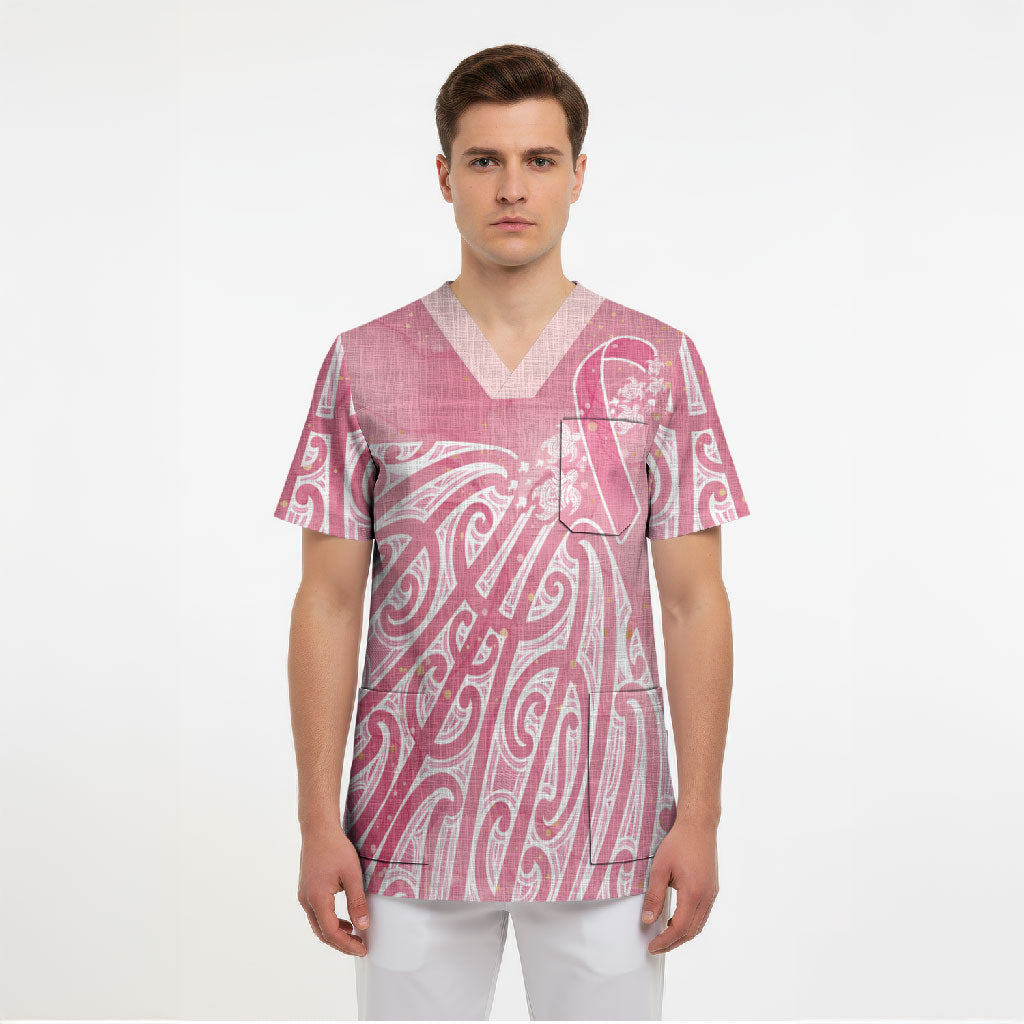 Breast Cancer Pink October Maori Scrub Top Kia Kaha Kia Maia Kia Manawanui