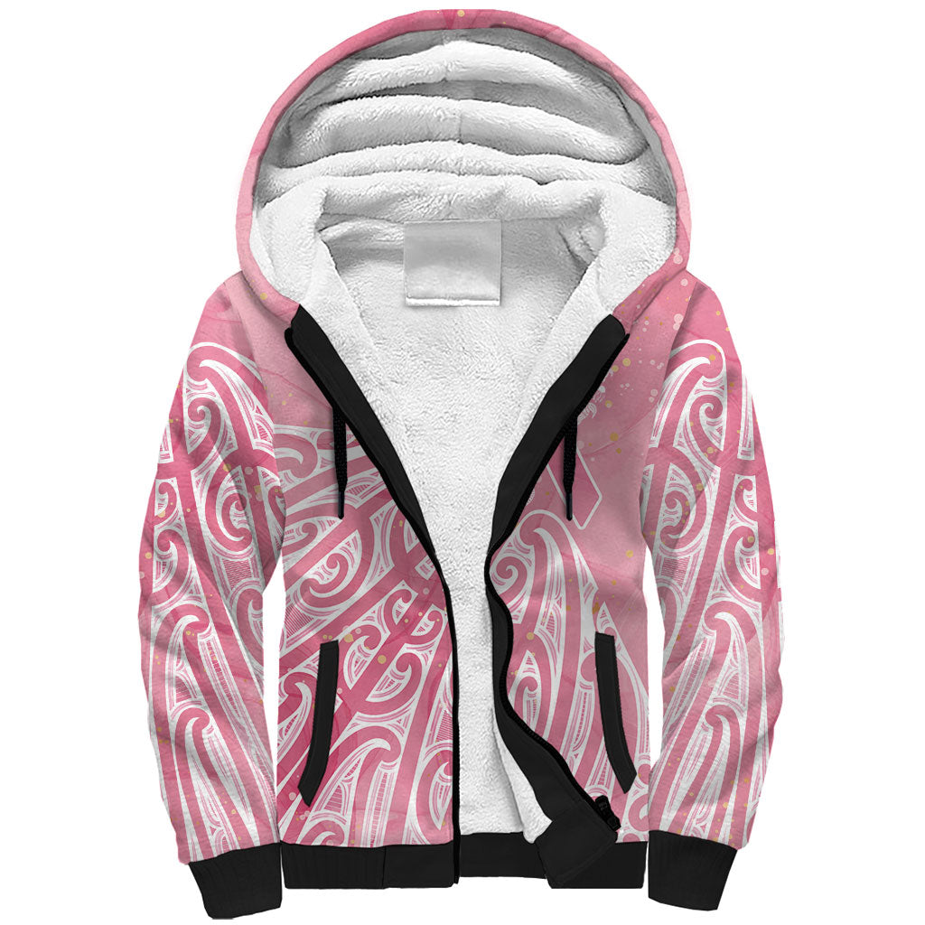 Breast Cancer Pink October Maori Sherpa Hoodie Kia Kaha Kia Maia Kia Manawanui