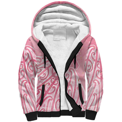 Breast Cancer Pink October Maori Sherpa Hoodie Kia Kaha Kia Maia Kia Manawanui