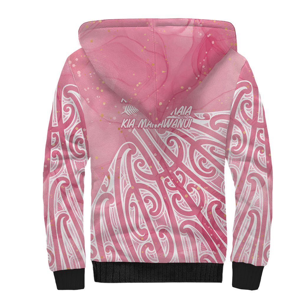 Breast Cancer Pink October Maori Sherpa Hoodie Kia Kaha Kia Maia Kia Manawanui