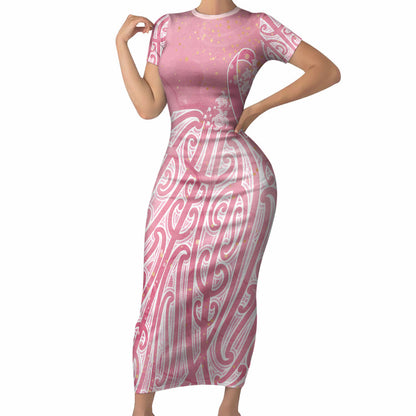 Breast Cancer Pink October Maori Short Sleeve Bodycon Dress Kia Kaha Kia Maia Kia Manawanui