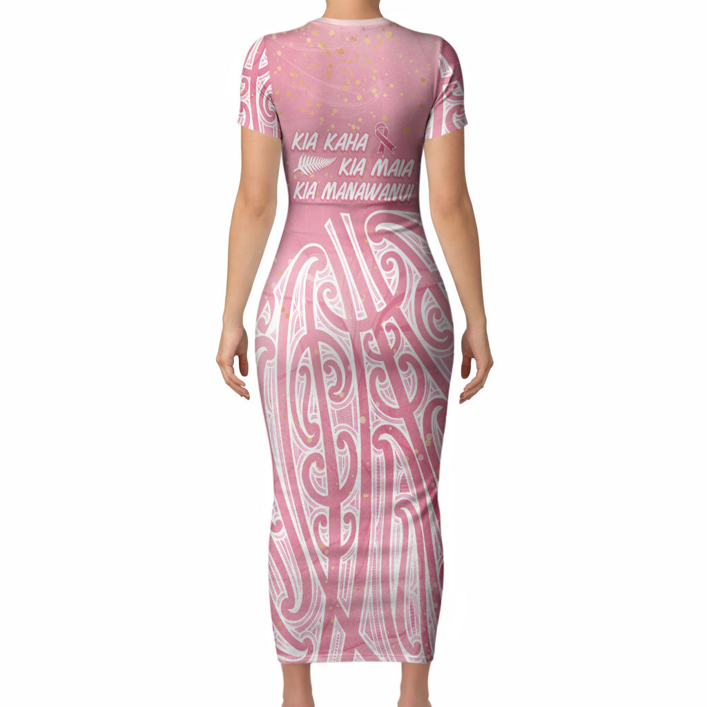 Breast Cancer Pink October Maori Short Sleeve Bodycon Dress Kia Kaha Kia Maia Kia Manawanui