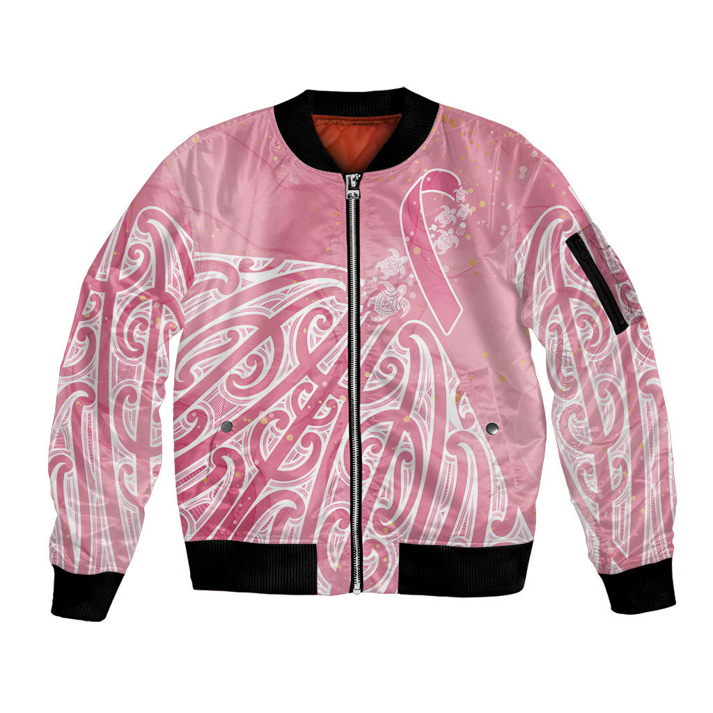 Breast Cancer Pink October Maori Sleeve Zip Bomber Jacket Kia Kaha Kia Maia Kia Manawanui