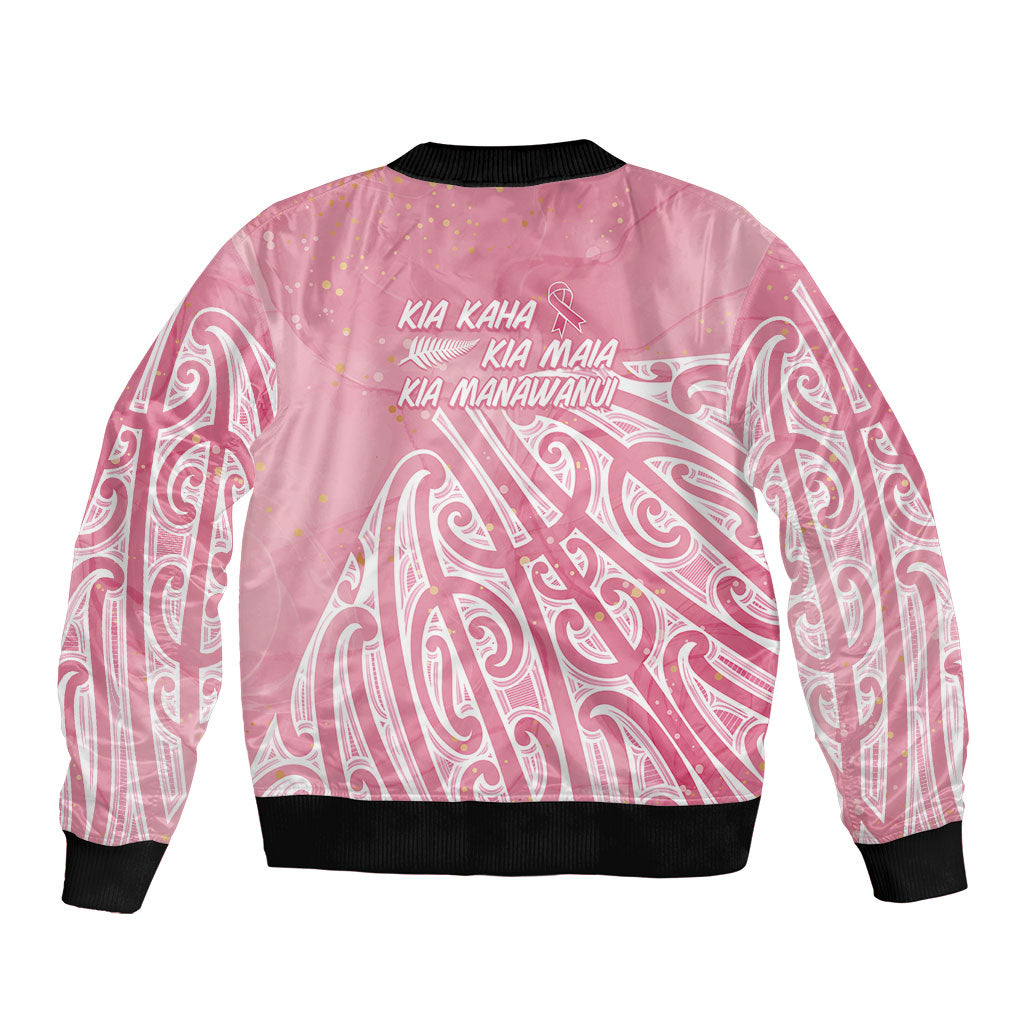 Breast Cancer Pink October Maori Sleeve Zip Bomber Jacket Kia Kaha Kia Maia Kia Manawanui