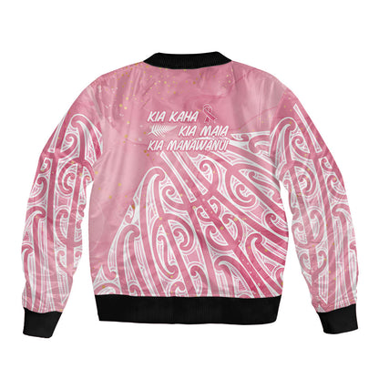 Breast Cancer Pink October Maori Sleeve Zip Bomber Jacket Kia Kaha Kia Maia Kia Manawanui