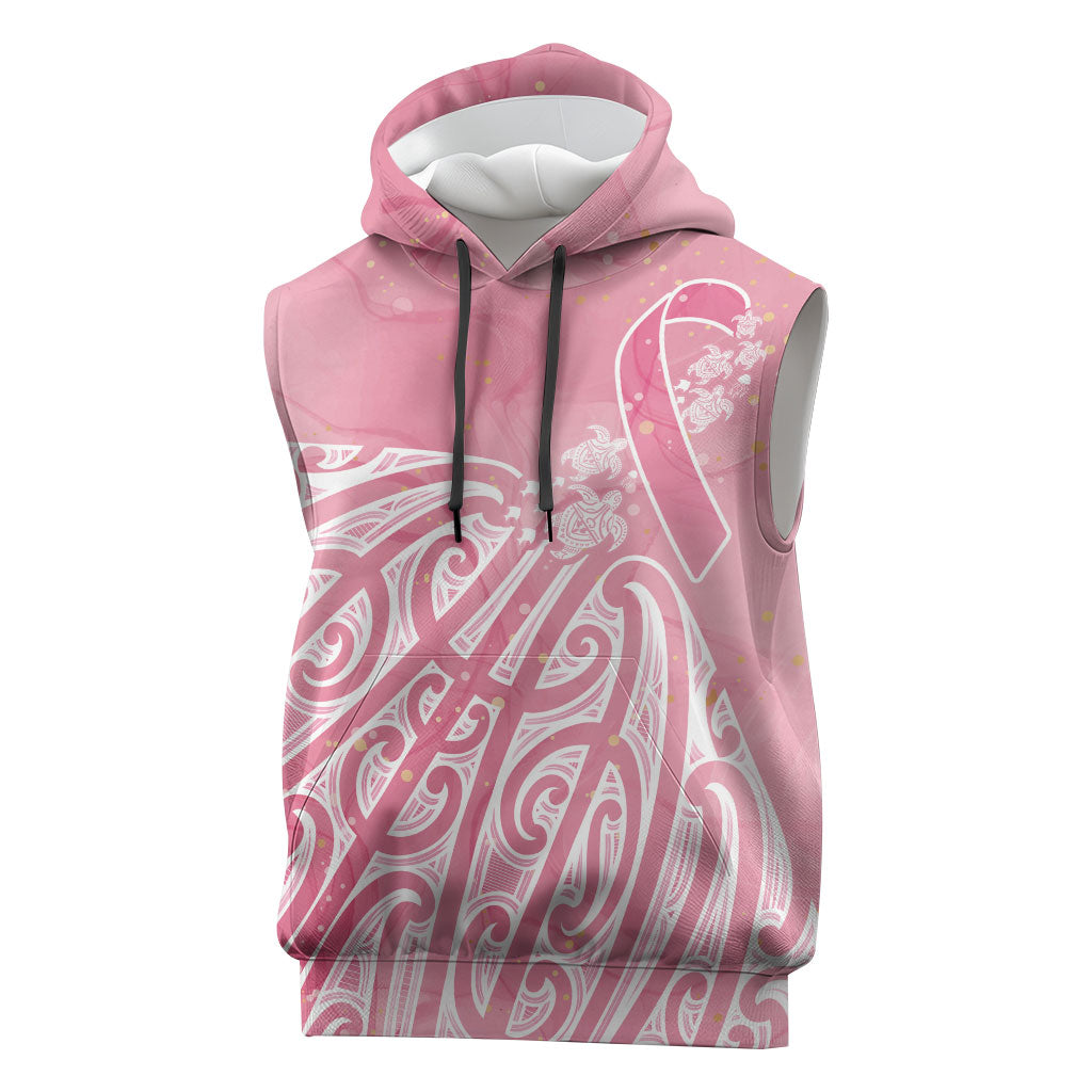 Breast Cancer Pink October Maori Sleeveless Hoodie Kia Kaha Kia Maia Kia Manawanui