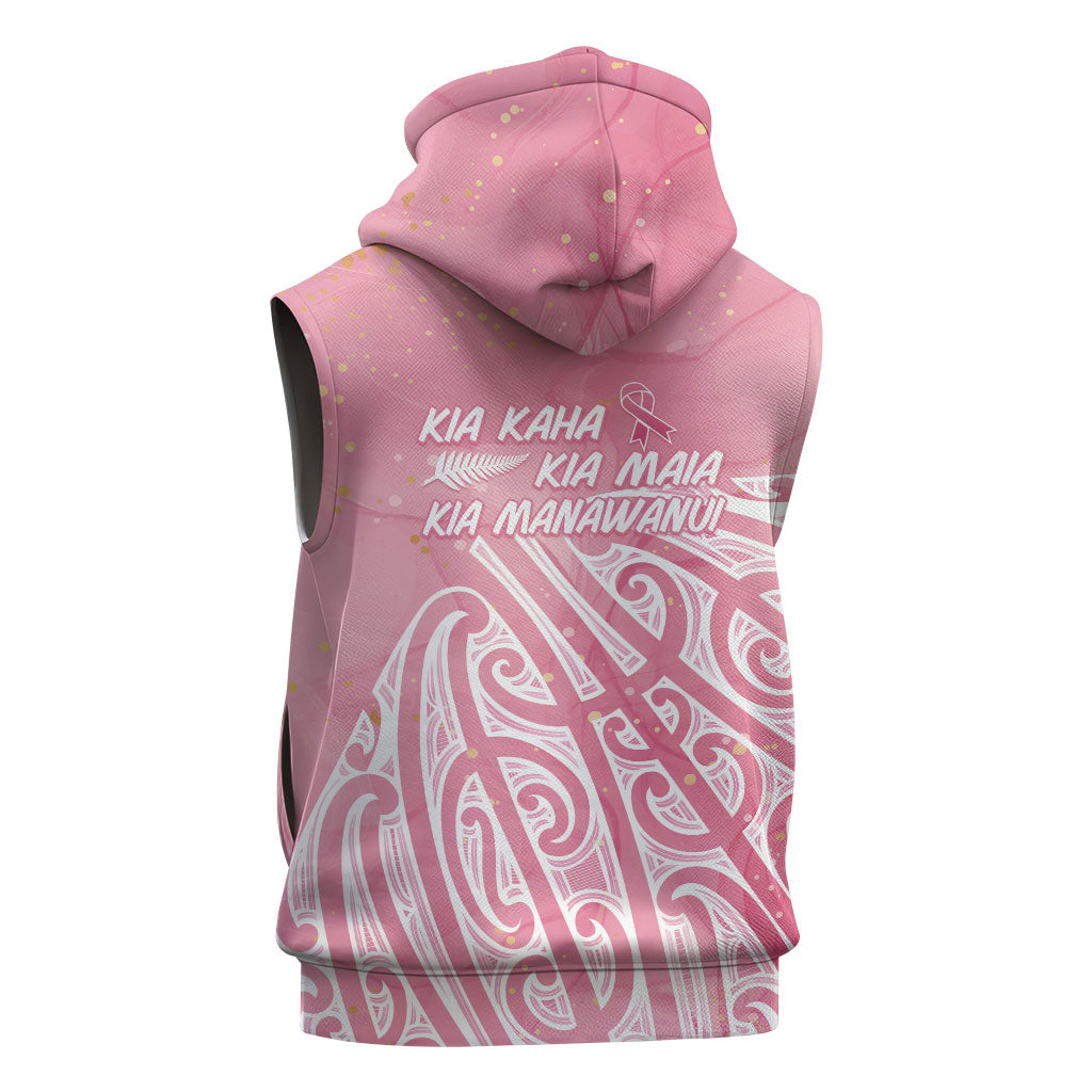 Breast Cancer Pink October Maori Sleeveless Hoodie Kia Kaha Kia Maia Kia Manawanui