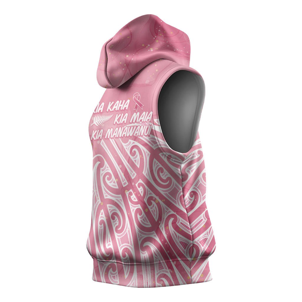 Breast Cancer Pink October Maori Sleeveless Hoodie Kia Kaha Kia Maia Kia Manawanui