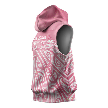 Breast Cancer Pink October Maori Sleeveless Hoodie Kia Kaha Kia Maia Kia Manawanui