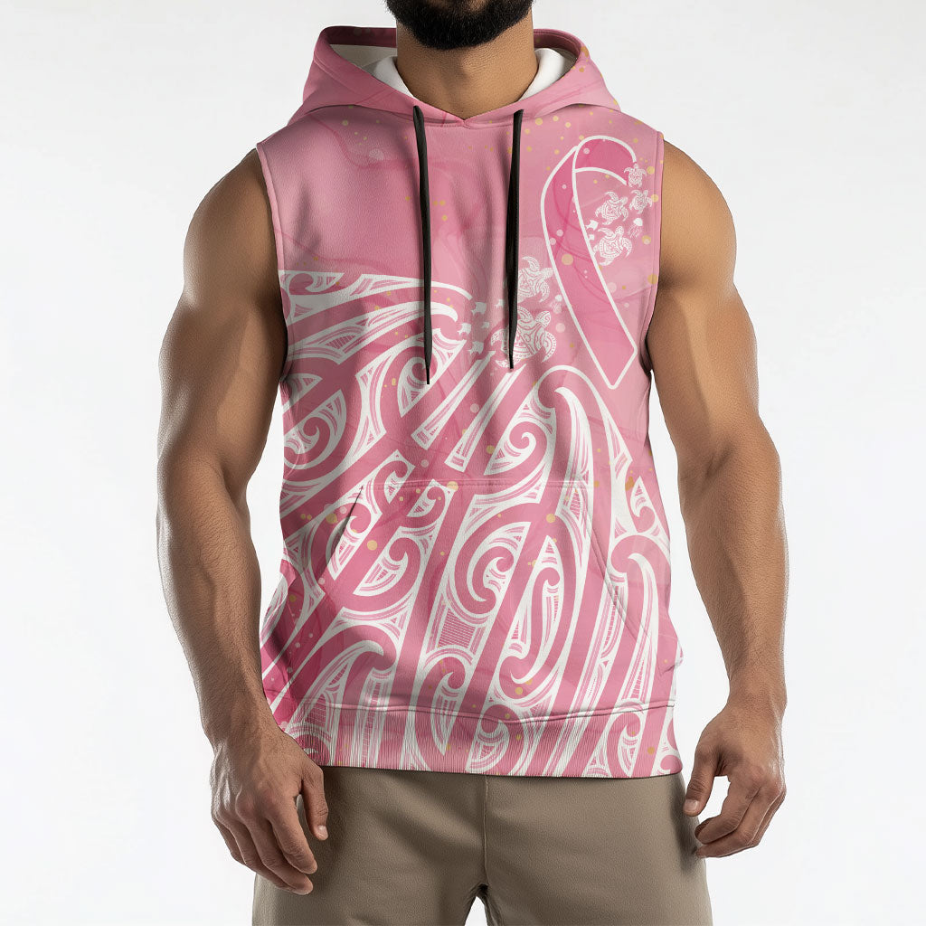 Breast Cancer Pink October Maori Sleeveless Hoodie Kia Kaha Kia Maia Kia Manawanui