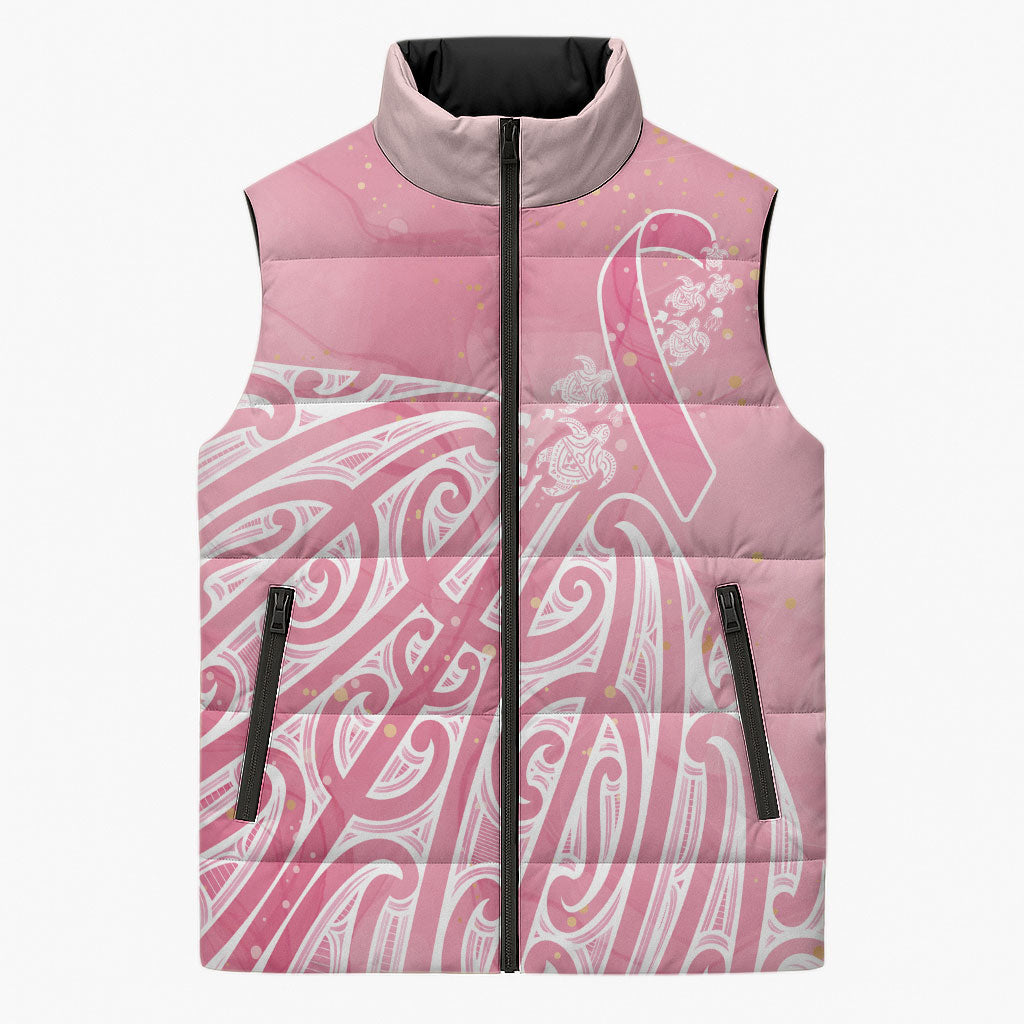 Breast Cancer Pink October Maori Sleeveless Puffer Jacket Kia Kaha Kia Maia Kia Manawanui
