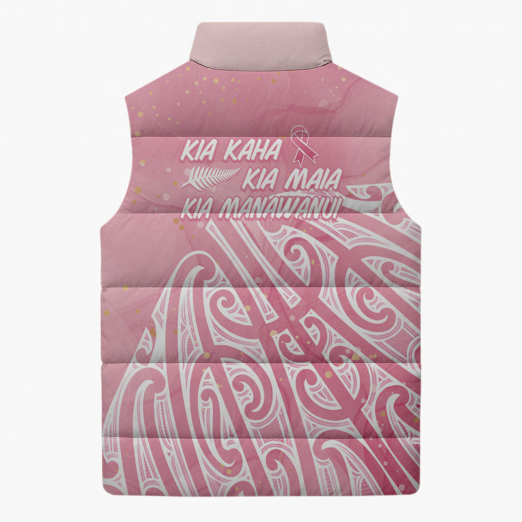 Breast Cancer Pink October Maori Sleeveless Puffer Jacket Kia Kaha Kia Maia Kia Manawanui