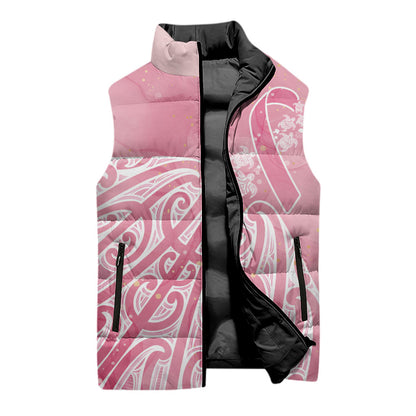 Breast Cancer Pink October Maori Sleeveless Puffer Jacket Kia Kaha Kia Maia Kia Manawanui