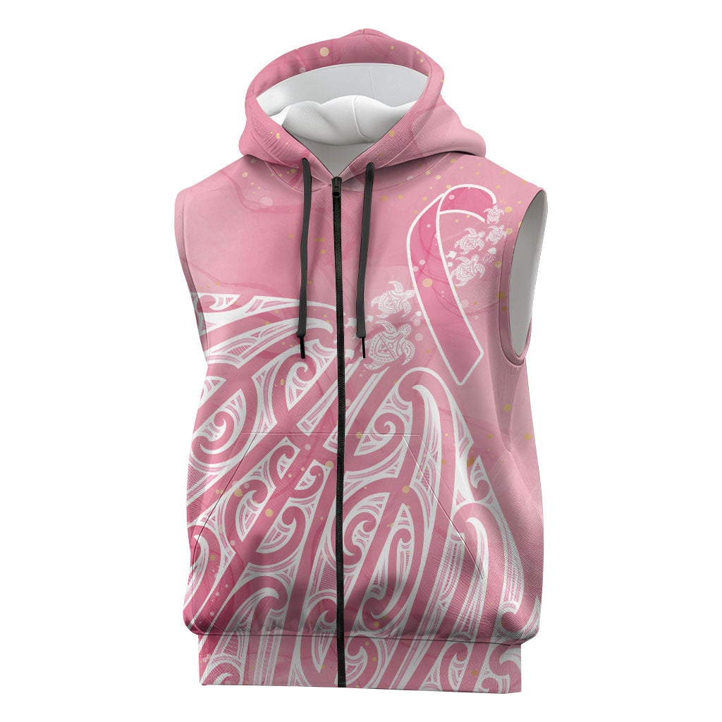 Breast Cancer Pink October Maori Sleeveless Zip Hoodie Kia Kaha Kia Maia Kia Manawanui