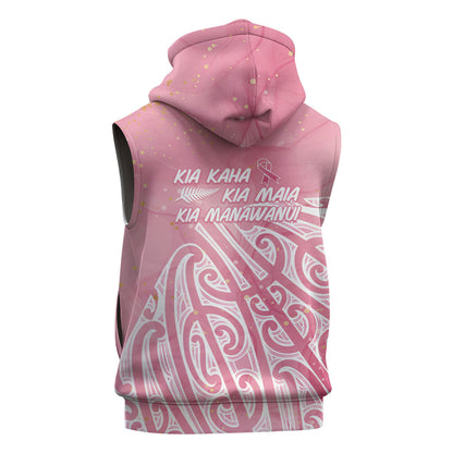 Breast Cancer Pink October Maori Sleeveless Zip Hoodie Kia Kaha Kia Maia Kia Manawanui