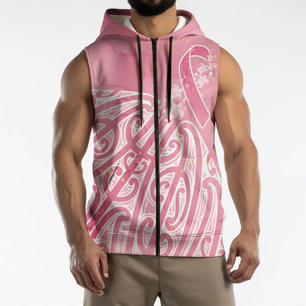 Breast Cancer Pink October Maori Sleeveless Zip Hoodie Kia Kaha Kia Maia Kia Manawanui