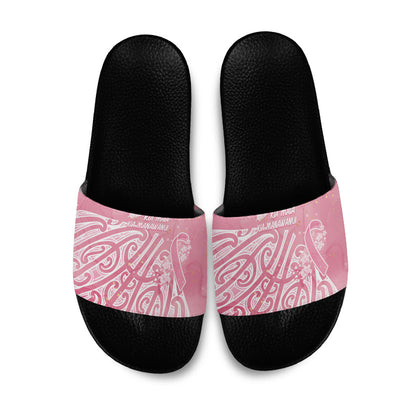 Breast Cancer Pink October Maori Slide Sandals Kia Kaha Kia Maia Kia Manawanui