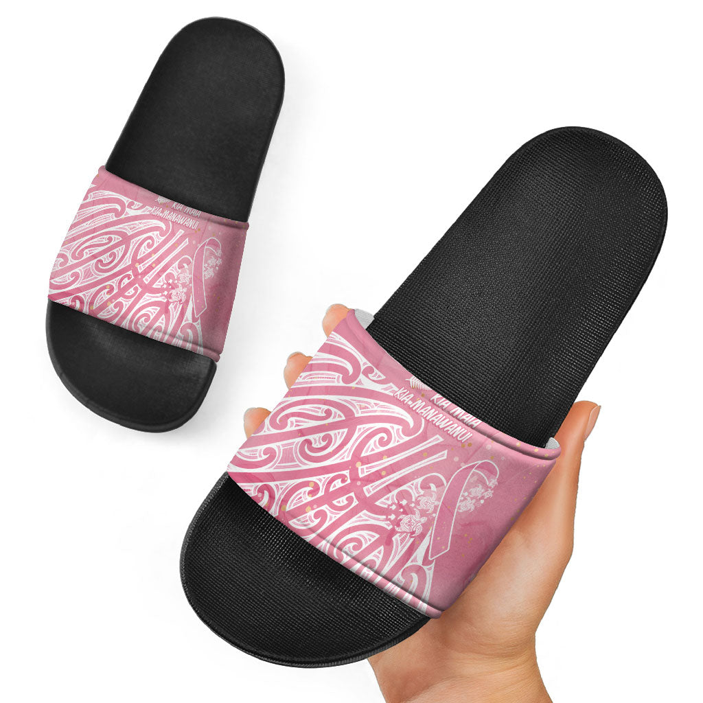 Breast Cancer Pink October Maori Slide Sandals Kia Kaha Kia Maia Kia Manawanui