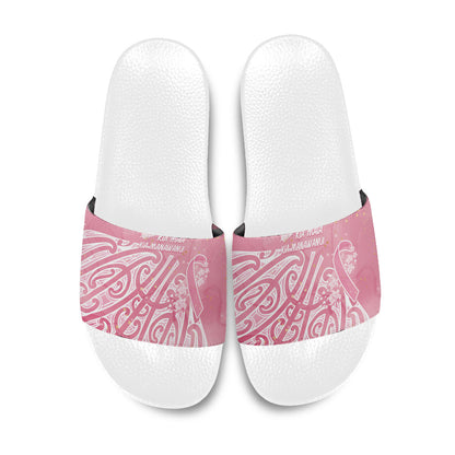 Breast Cancer Pink October Maori Slide Sandals Kia Kaha Kia Maia Kia Manawanui