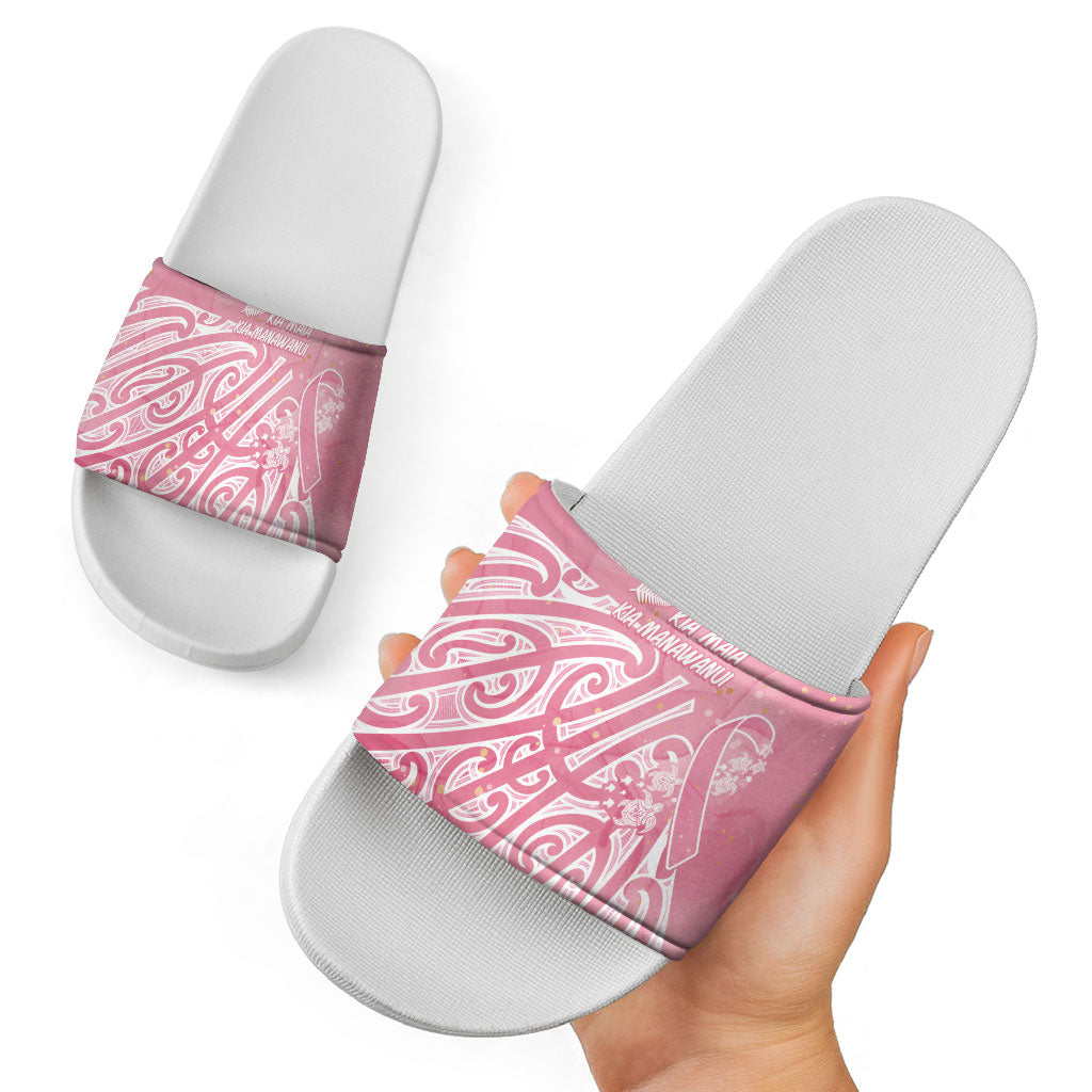 Breast Cancer Pink October Maori Slide Sandals Kia Kaha Kia Maia Kia Manawanui