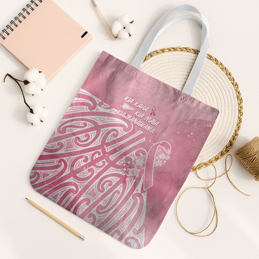 Breast Cancer Pink October Maori Tote Bag Kia Kaha Kia Maia Kia Manawanui