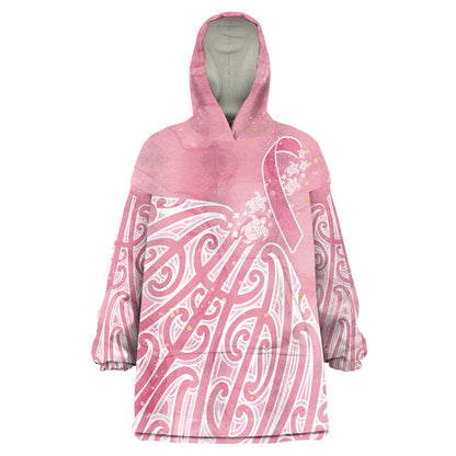 Breast Cancer Pink October Maori Wearable Blanket Hoodie Kia Kaha Kia Maia Kia Manawanui