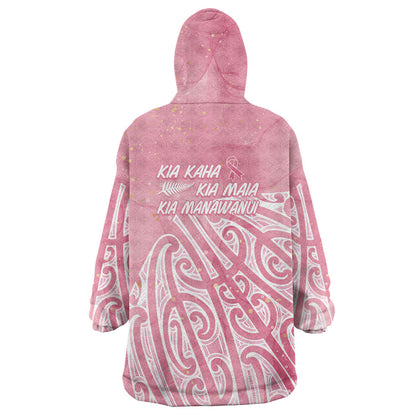 Breast Cancer Pink October Maori Wearable Blanket Hoodie Kia Kaha Kia Maia Kia Manawanui