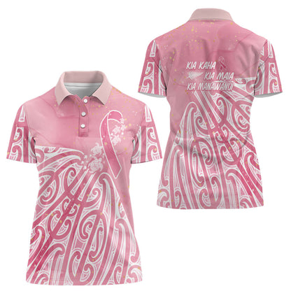 Breast Cancer Pink October Maori Women Polo Shirt Kia Kaha Kia Maia Kia Manawanui