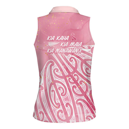 Breast Cancer Pink October Maori Women Sleeveless Polo Shirt Kia Kaha Kia Maia Kia Manawanui