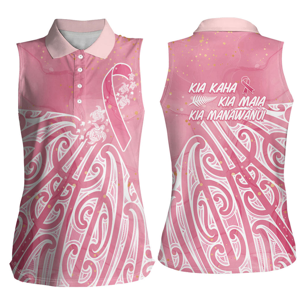 Breast Cancer Pink October Maori Women Sleeveless Polo Shirt Kia Kaha Kia Maia Kia Manawanui
