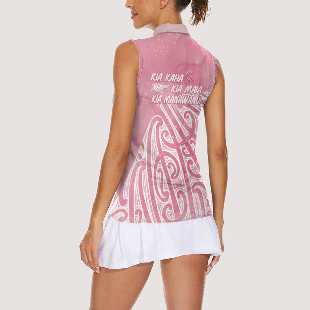 Breast Cancer Pink October Maori Women Sleeveless Polo Shirt Kia Kaha Kia Maia Kia Manawanui