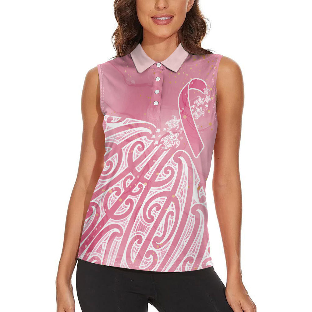 Breast Cancer Pink October Maori Women Sleeveless Polo Shirt Kia Kaha Kia Maia Kia Manawanui