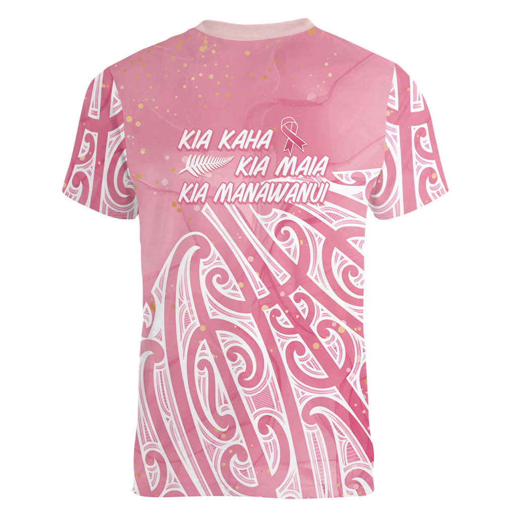 Breast Cancer Pink October Maori Women V-Neck T-Shirt Kia Kaha Kia Maia Kia Manawanui