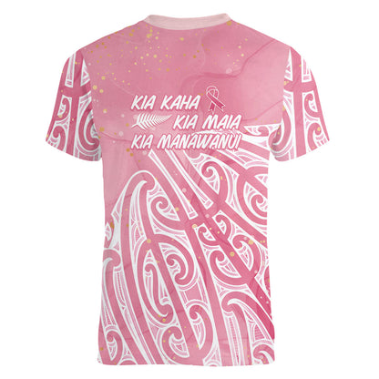 Breast Cancer Pink October Maori Women V-Neck T-Shirt Kia Kaha Kia Maia Kia Manawanui