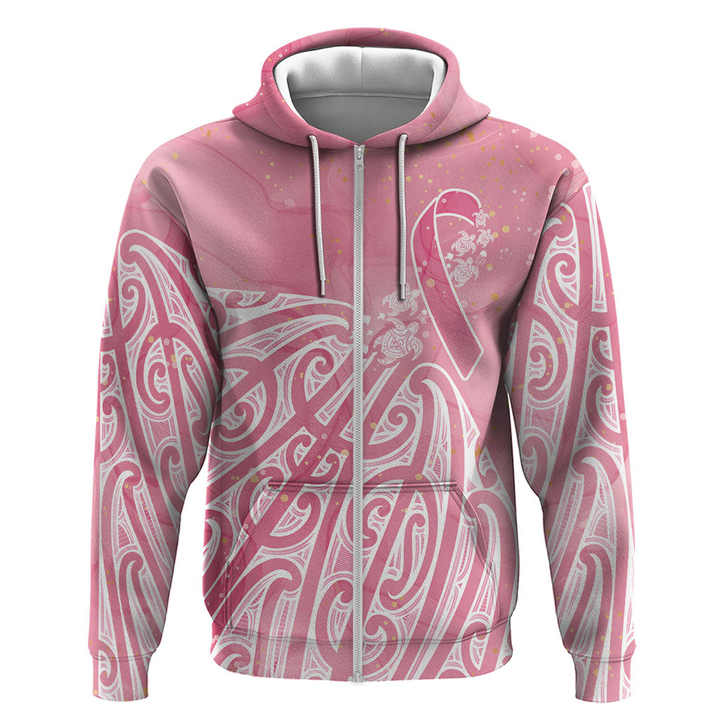 Breast Cancer Pink October Maori Zip Hoodie Kia Kaha Kia Maia Kia Manawanui