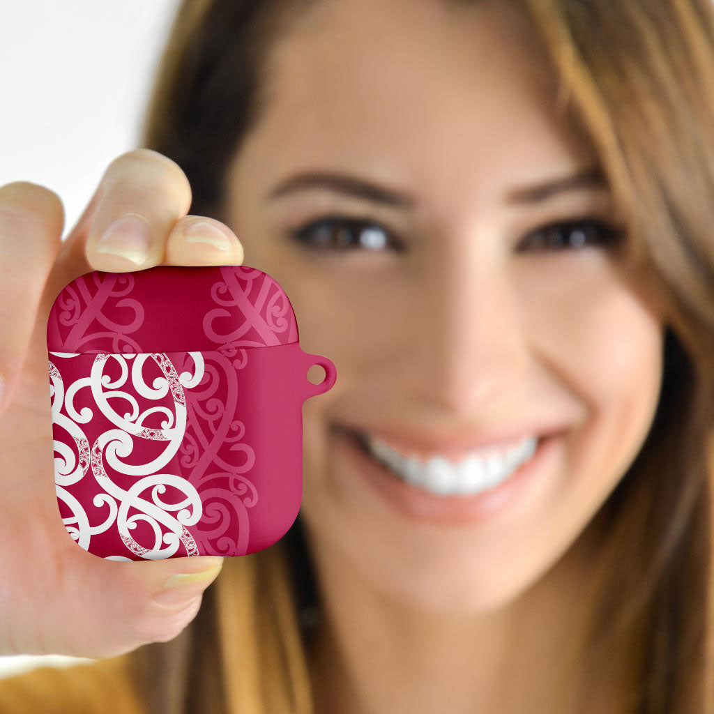 Breast Cancer Pink October Maori AirPods Case Koru Kowhaiwhai