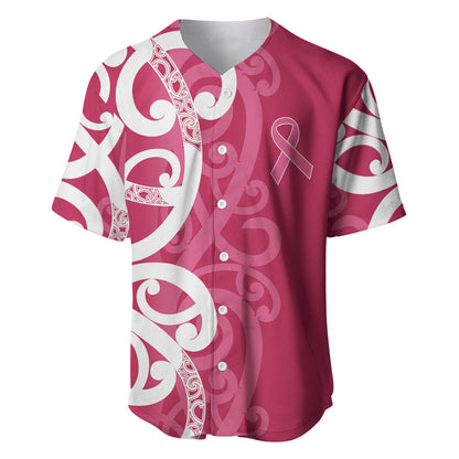 Breast Cancer Pink October Maori Baseball Jersey Koru Kowhaiwhai