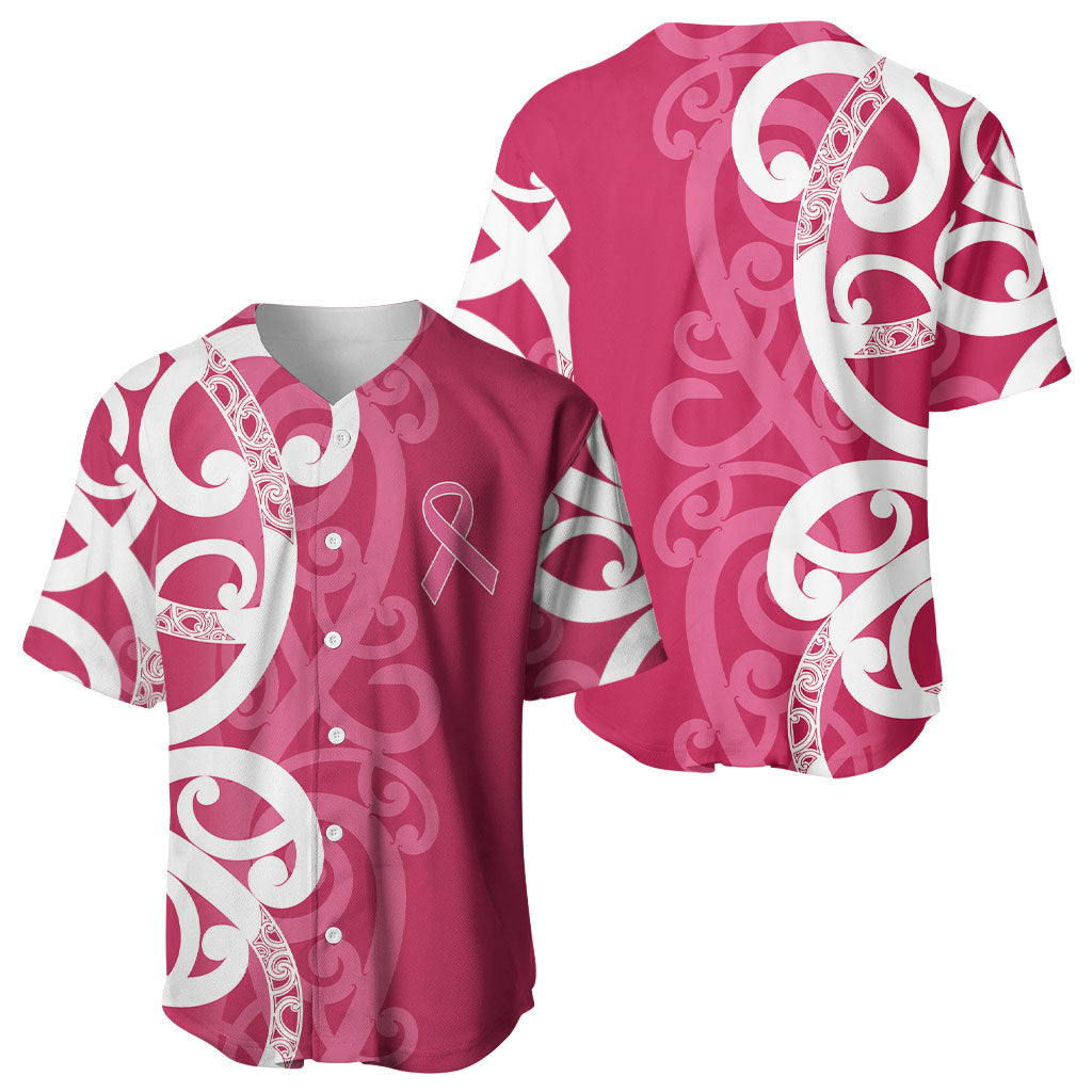 Breast Cancer Pink October Maori Baseball Jersey Koru Kowhaiwhai