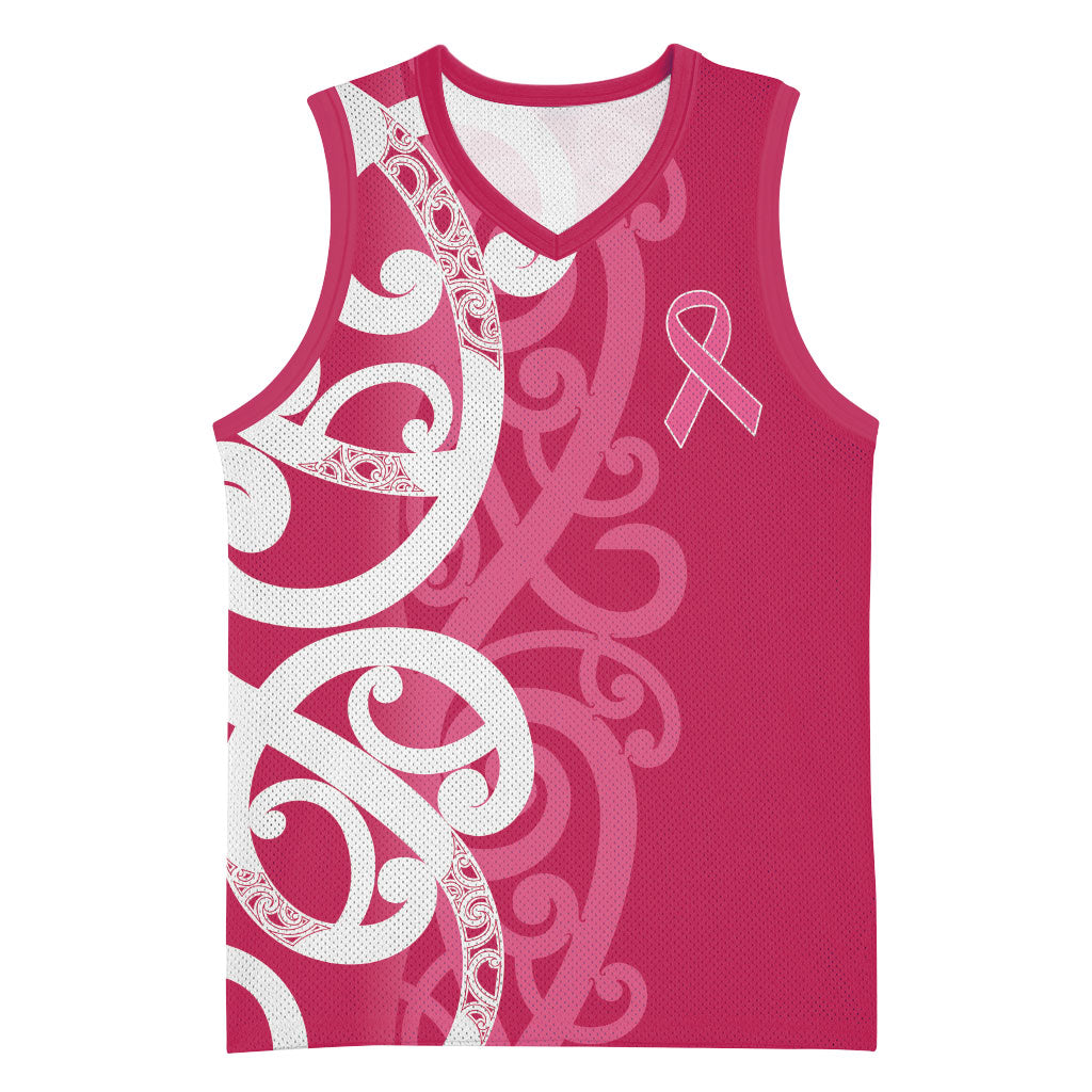 Breast Cancer Pink October Maori Basketball Jersey Koru Kowhaiwhai