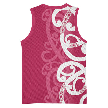 Breast Cancer Pink October Maori Basketball Jersey Koru Kowhaiwhai